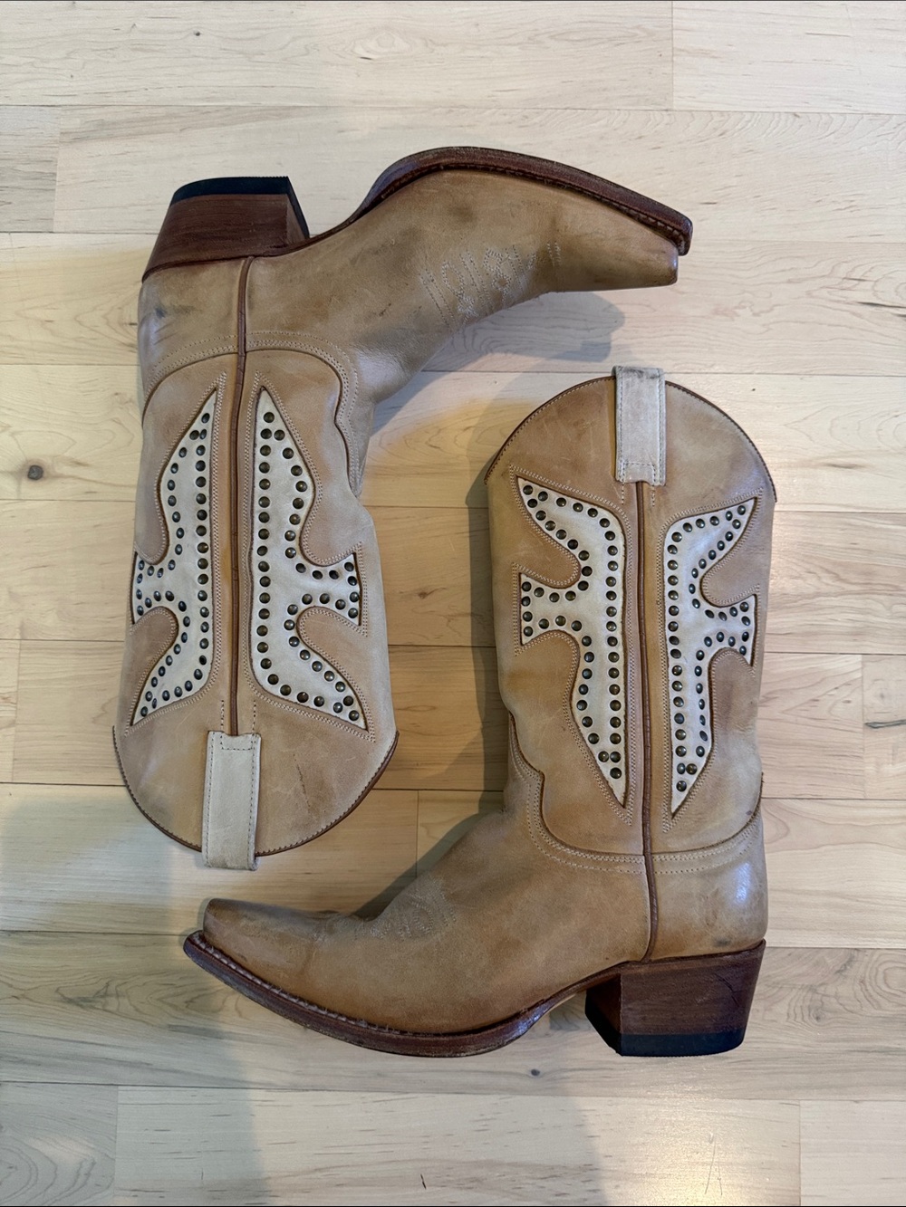 Frye Cowboy Boots Women Size 7.5M Brown Daisy Studded-Western-Boho-Festival